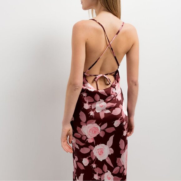 “Emarola & CO" Spring Floral Print Tie Back Satin Midi Summer Dress - Picture 4 of 15